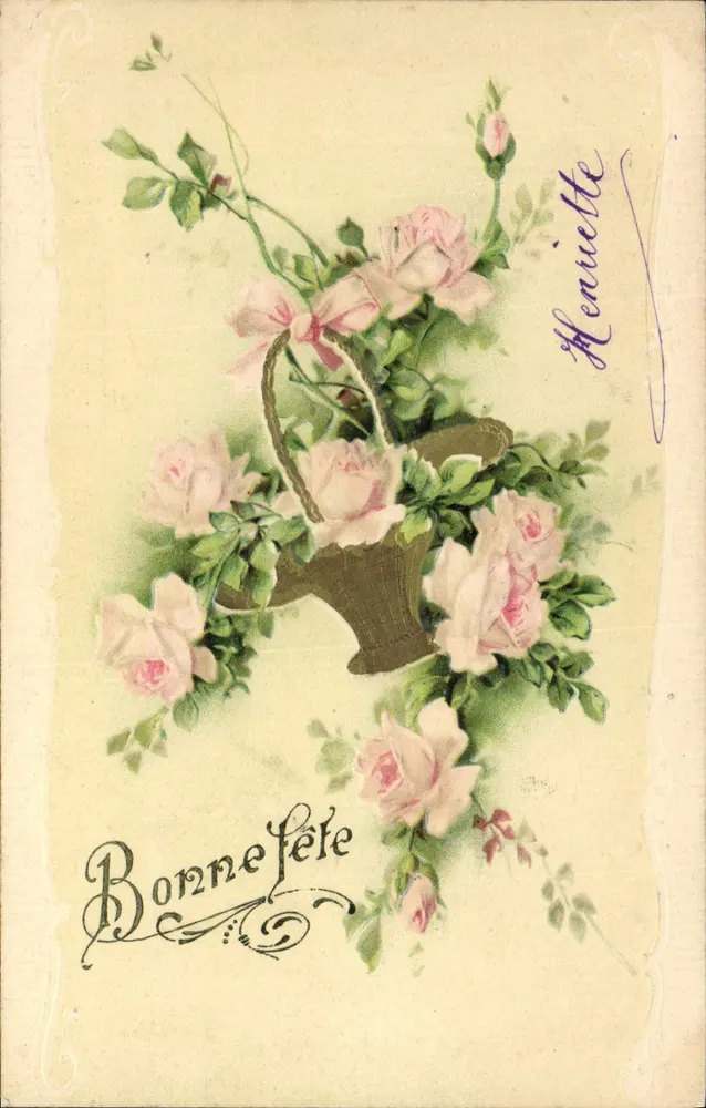 Buquê de rosas — Boa festa — J.F. Montaau - Frente