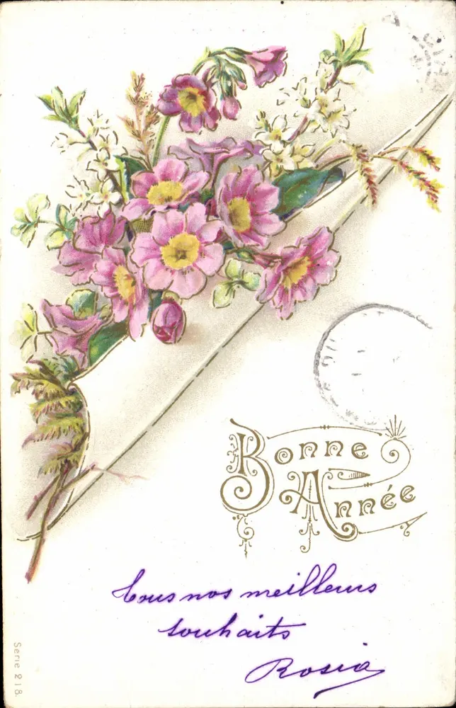 Bouquet de flores — Boa Ano — Série 218, E.E. Paris - Frente