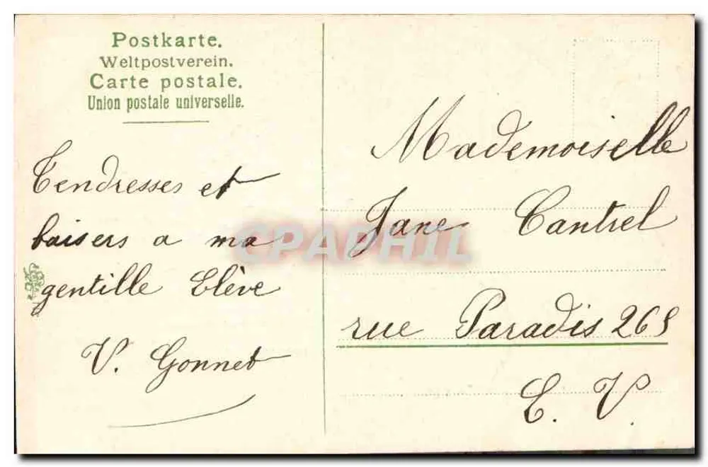 Arranjo de flores azuis — Bom ano — Carta postal. União Postal Universal. - Verso