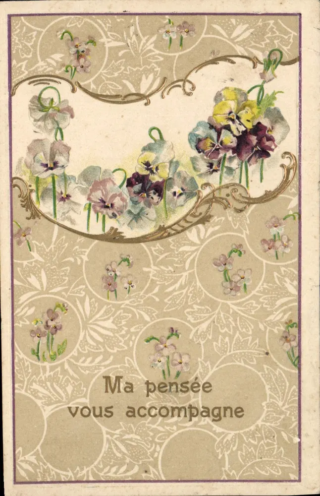 Pansies coloridas — Meu pensamento acompanha você — União Postal Universal - Frente