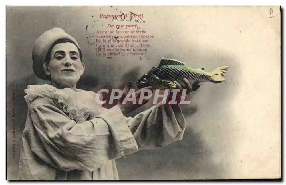 April-Fisch — Pierrot präsentiert einen Fisch — A. Bastier & Cie, Nr. 17 - Vorderseite