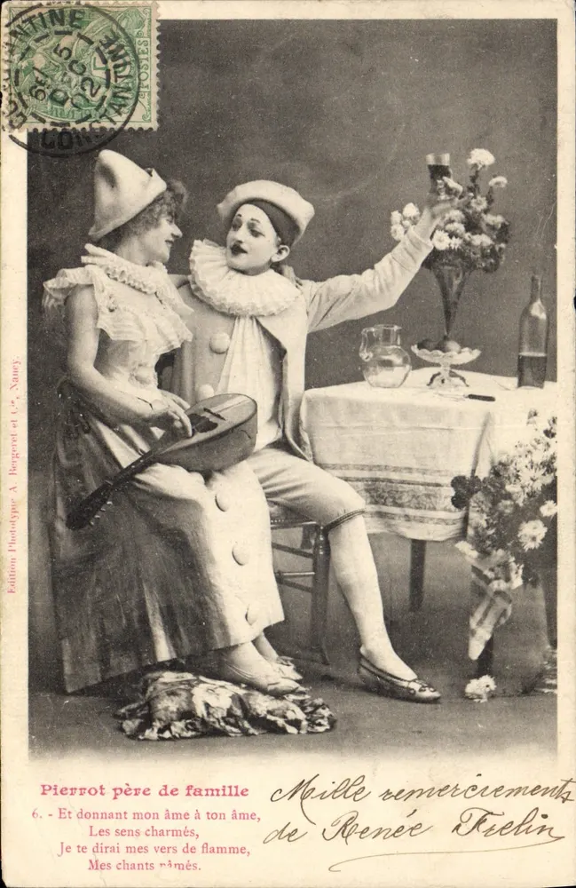 Pierrot, Vater der Familie — Theater-Szene — Phototypie-Ausgabe A. Bergeret et Cie, Nancy, n°6 - Vorderseite