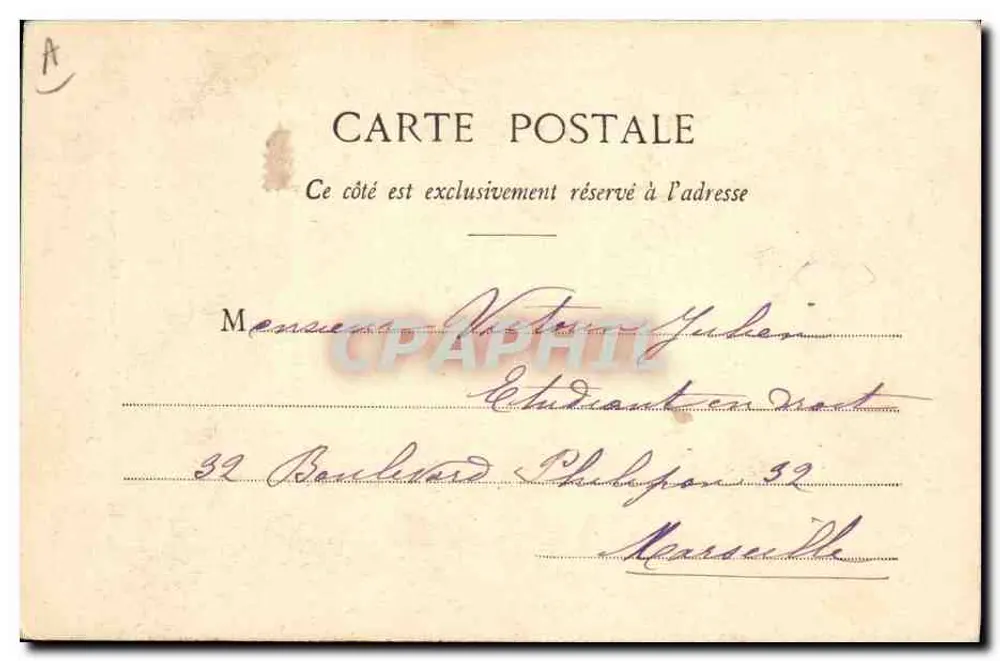 Pierrot Avocat — komische Szene mit einem Mann in einem Clowns-Kostüm und einem Soldaten — Phototypie A. Bouyuret & Cie, Nancy - Rückseite