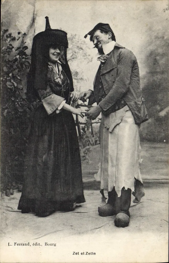 Zet e Zette — personagens em traje — L. Ferrand, editor, Bourg - Frente