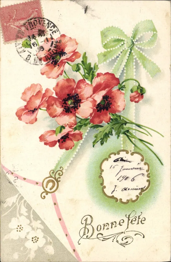 Flores de papoula — Boa festa — editor desconhecido, número de série não visível - Frente