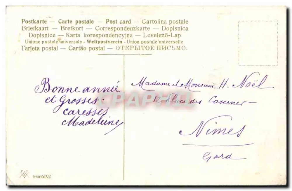 Oiseau et fleurs — scène de printemps avec oiseau bleu et fleurs roses — éditeur P.P.F. série 6192 - Rückseite