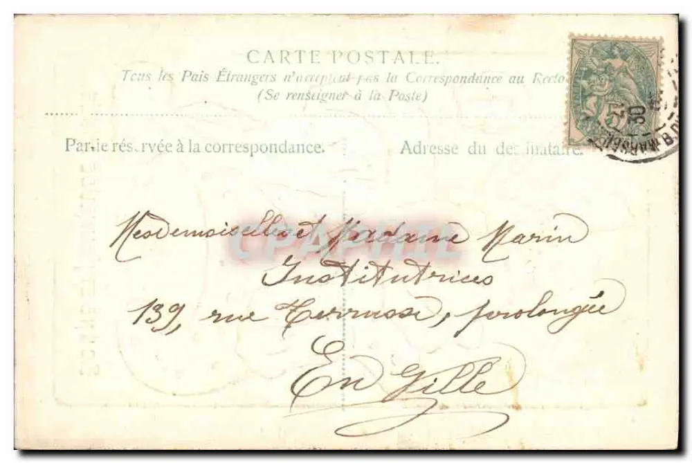 Maroilles — Iris violeta — Carta postal de Natal 1905 - Verso
