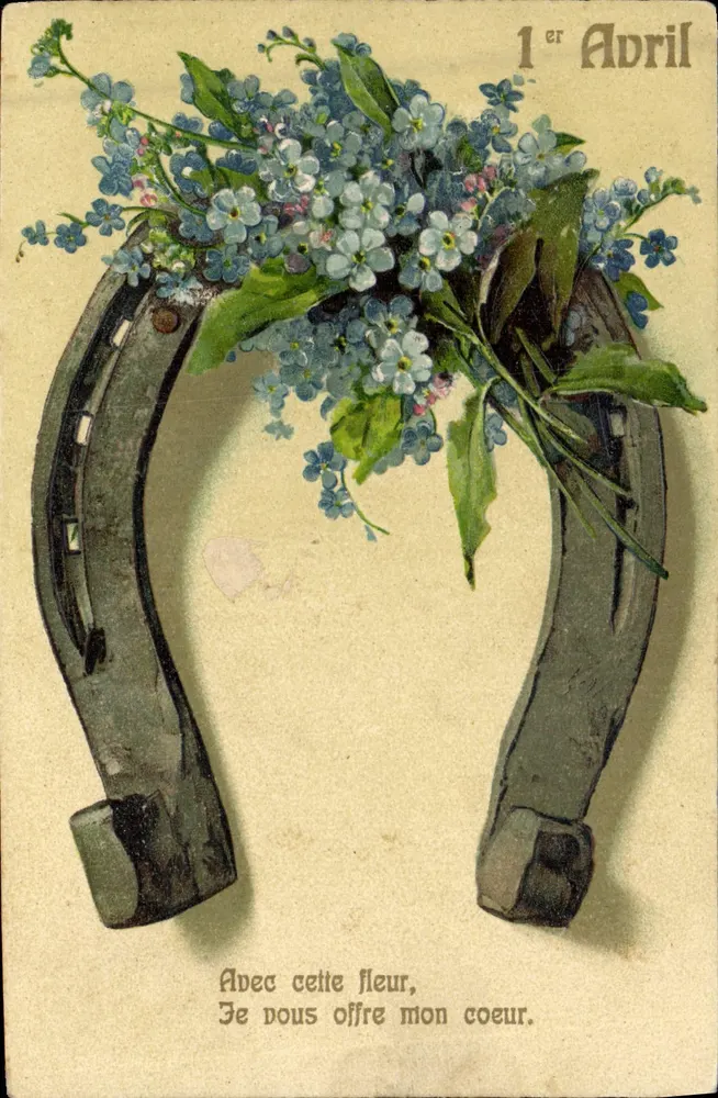 Calcanhar de ferro com buquê de flores — 1º de Abril — editor não visível - Frente