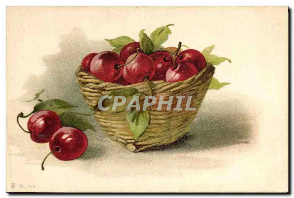 Kirschen in einem Korb — farbige Illustration — Nr. 713 - Vorderseite
