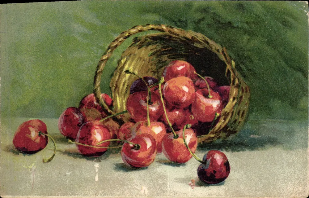 Kirschen in einem Korb — Malerei — Misch & Co, London - Vorderseite