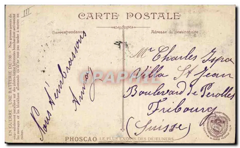 Em guerra — Uma bateria de 130 mm — L. V. CIP - Verso