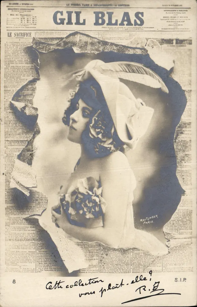 Frau im Schal und Blumen — Werbung Gil Blas — Reutlinger Paris, n°8 - Vorderseite