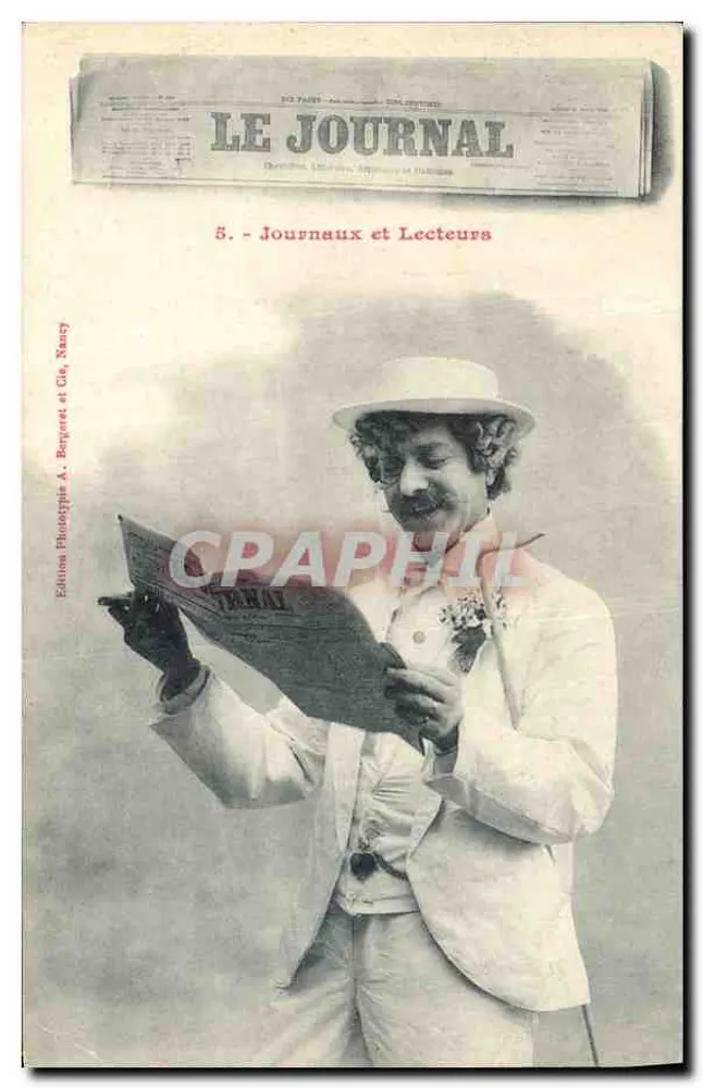 Leitura de jornal — Série 5 'Jornais e Leitores' — Edição Phototypie A. Borgeret et Cie, Nancy - Frente