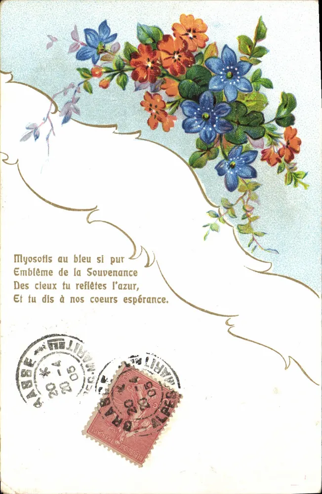 Myosotis ao azul tão puro — Emblema da Recordação — editor não visível - Frente