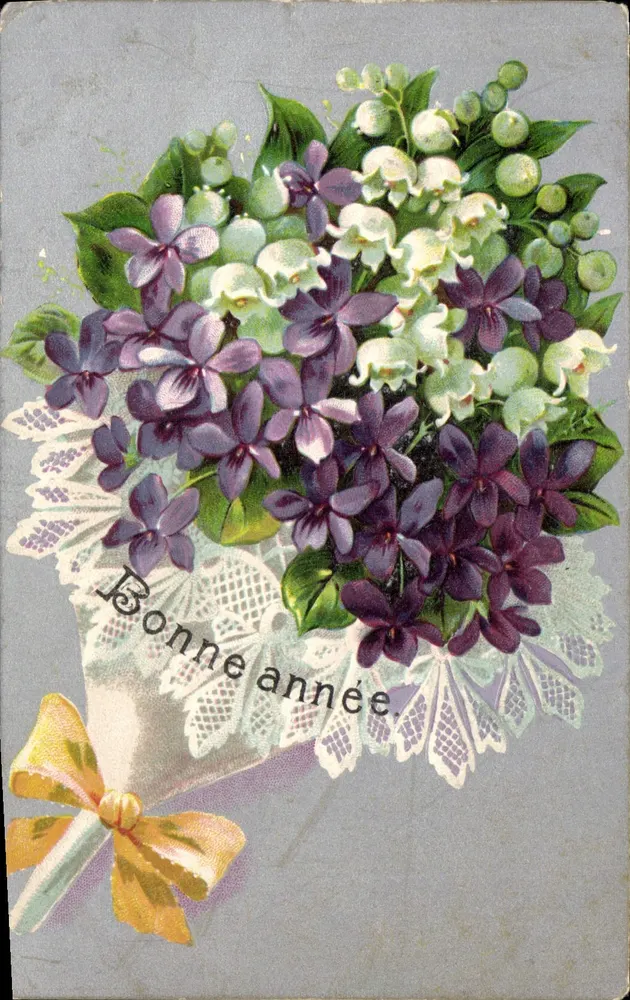 Arranjo de violetas e lirios — K.F. editores, Paris — Série 884 - Frente