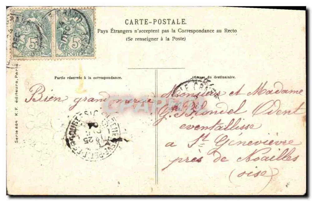 Arranjo de violetas e lirios — K.F. editores, Paris — Série 884 - Verso