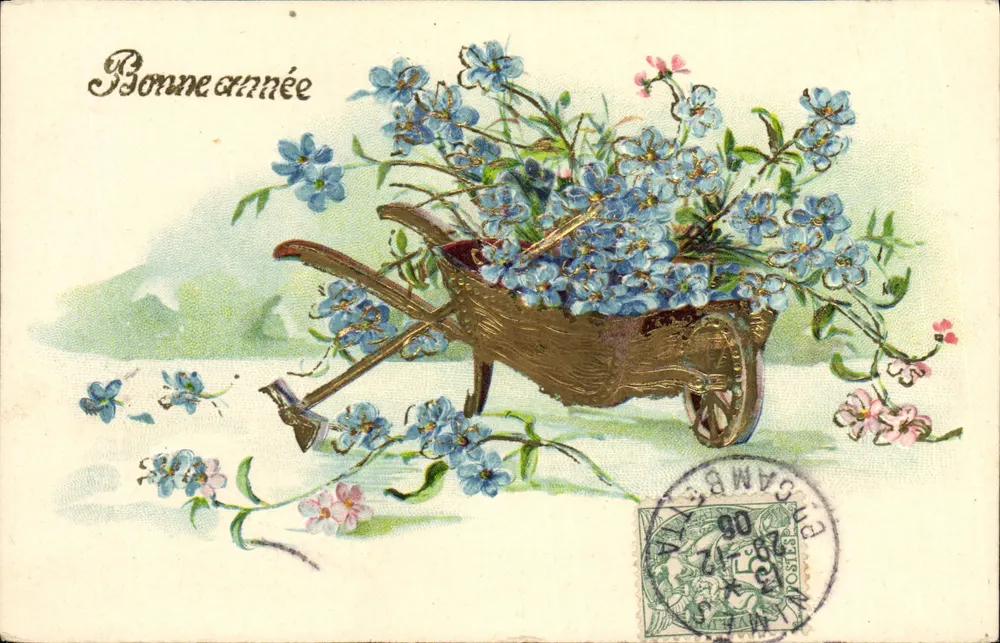 Bom ano — flores em um carrinho — editor não visível - Frente
