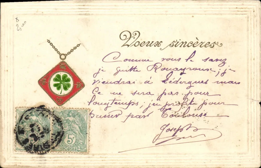 Sedergues — Vœux sinceros — União Postal Universal - Frente