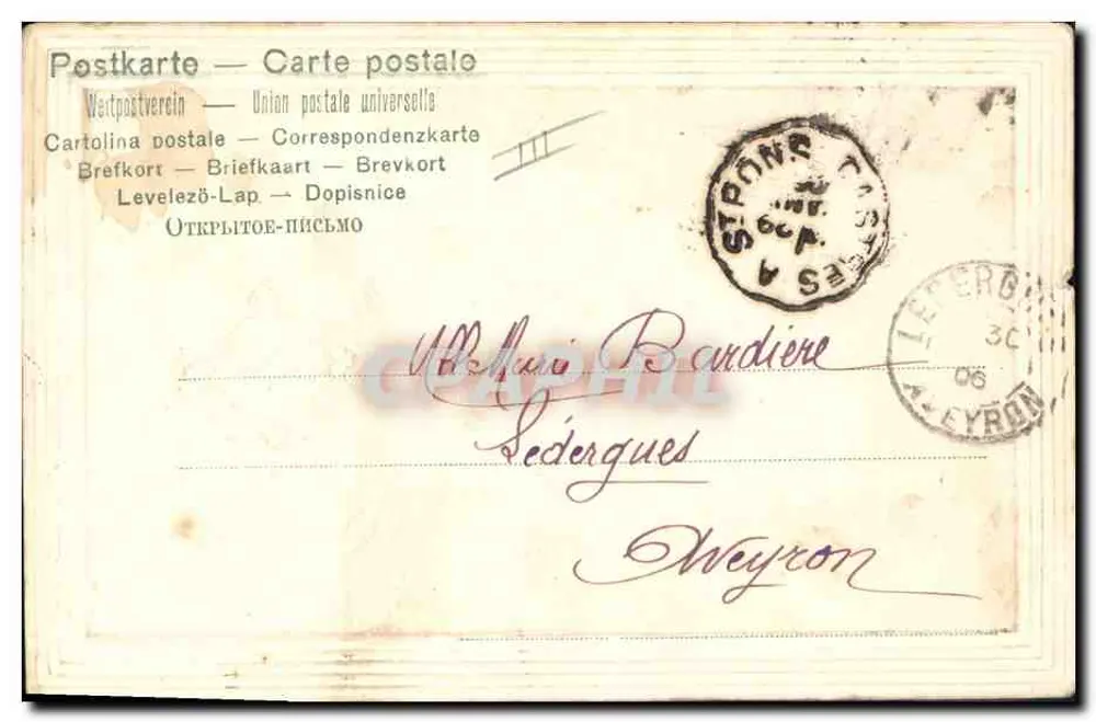Sedergues — Vœux sinceros — União Postal Universal - Verso