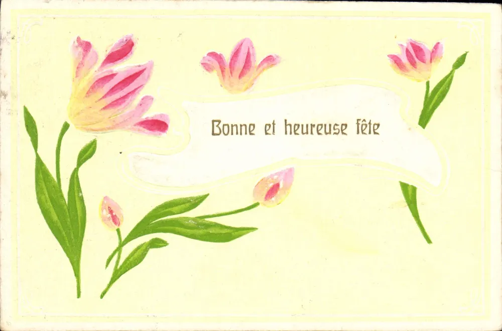 Tulipas — Carta postal de boas-vindas — União Postal Universal - Frente