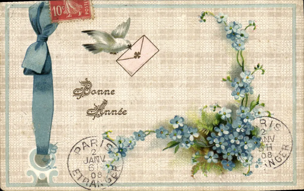 Bom Ano — Paris, 2 de janeiro de 1908 — editor desconhecido, número de série não visível - Frente