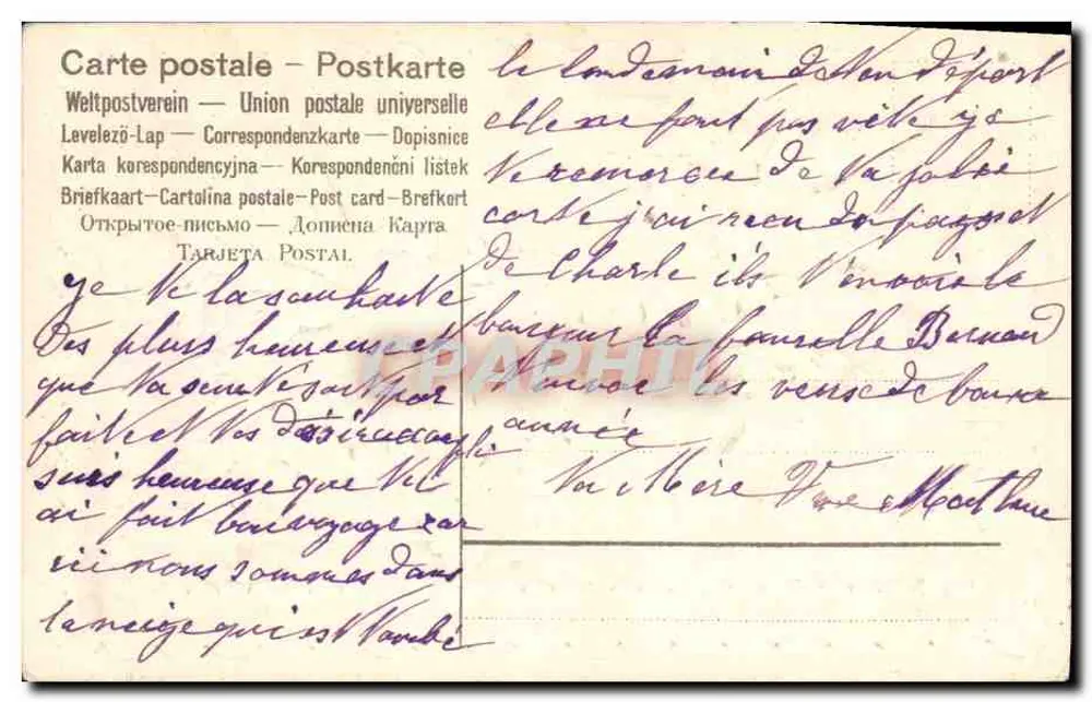 Violette e colombi — Buon anno — Cartolina postale dell'Unione postale universale - Verso