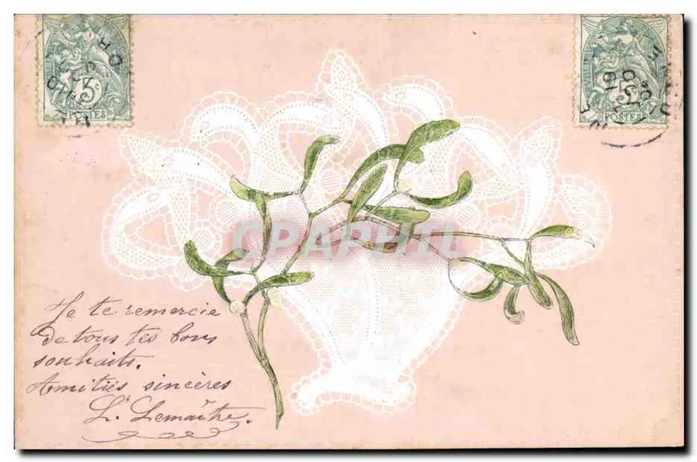 Mistral — carta postal decorativa com ramo de louro — editor B. Cartes - Frente