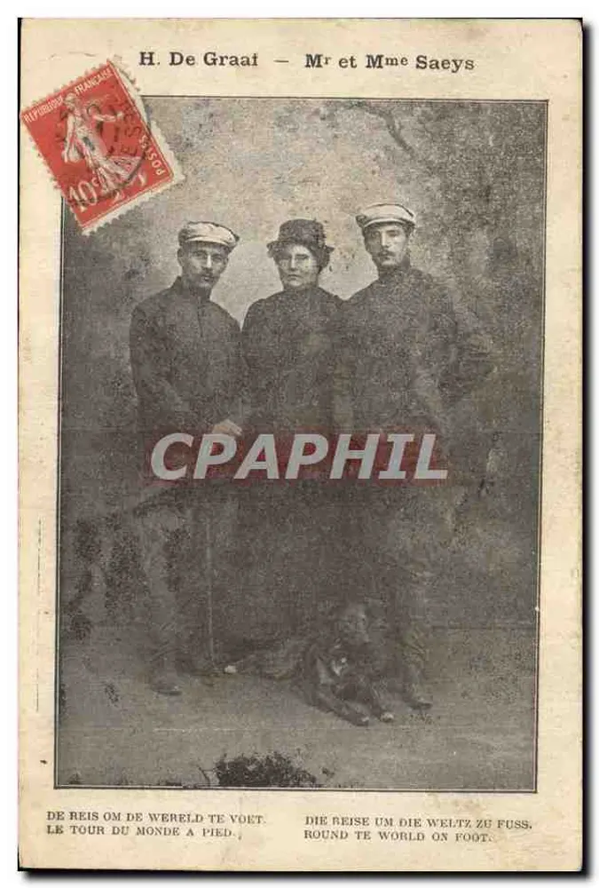 Drei Reisende — Gruppenbild mit Hund — H. De Graaf — Herr und Frau Saeyss - Vorderseite