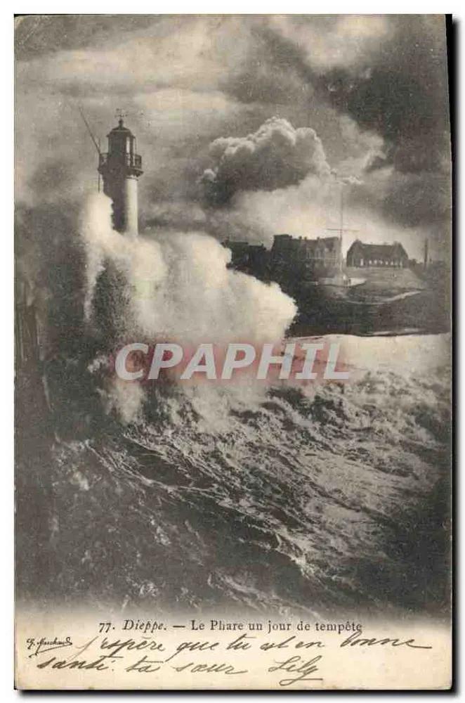 Dieppe — Der Leuchtturm an einem stürmischen Tag — J. F. Foucher & Cie, n°77 - Vorderseite
