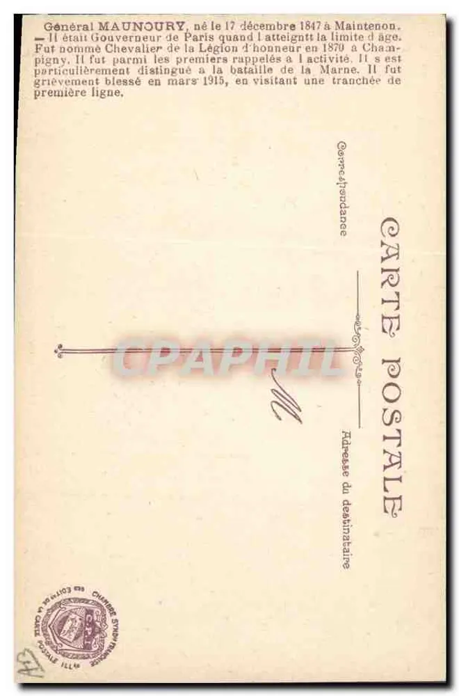Geral Maunoury — retrato militar — n° 45 - Verso