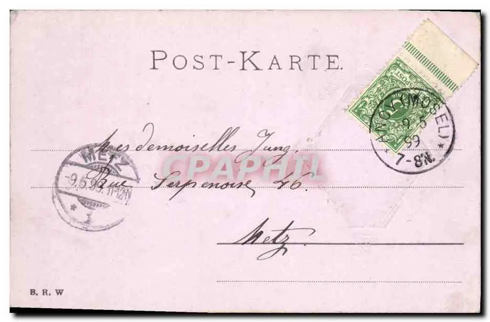 Aney — Ansichtskarte mit Porträt einer Frau — Verlag B.R.W. - Rückseite