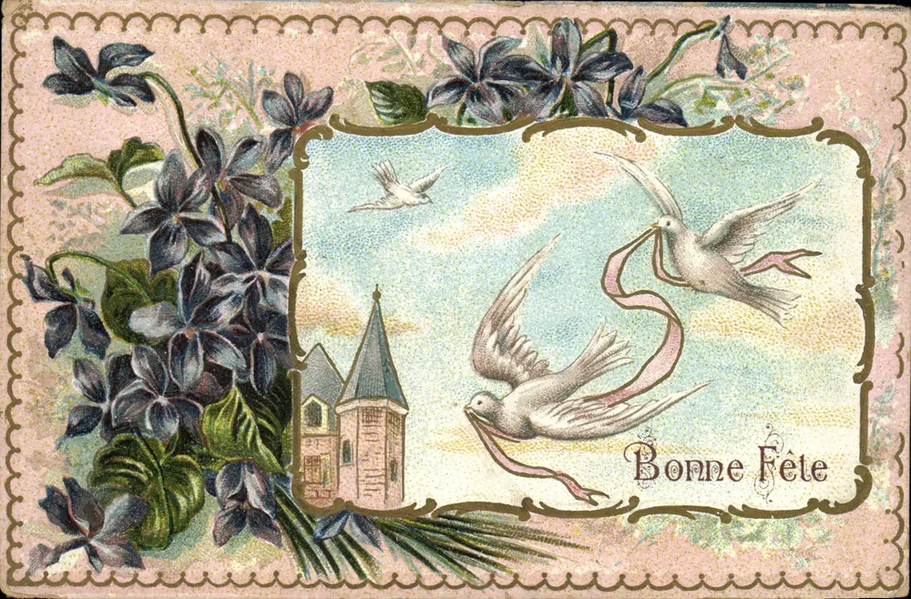 Paisagem com pombos — Boa Festa — União Postal Universal - Frente