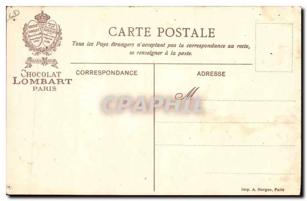 Pyrogravur — Chocolat Lombart — Verleger A. Norgeu, Paris - Rückseite