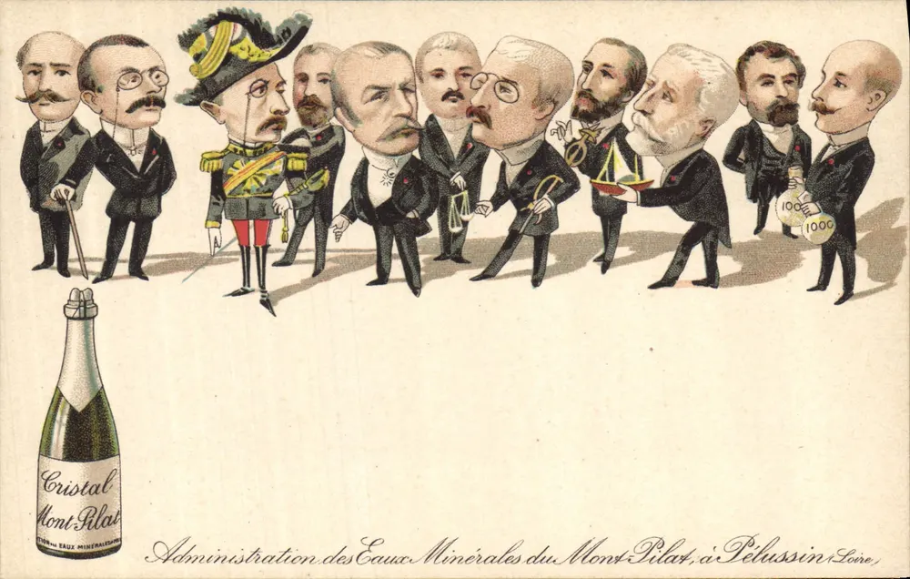 Karikatur der Verwalter des Mont Pilat — Verwaltung der Mineralquellen des Mont Pilat, in Péhussin, Loire - Vorderseite