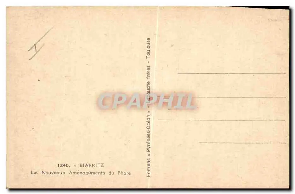 Biarritz — Der Leuchtturm — Éd. Loubouche-Océan, Nr. 1240 - Rückseite