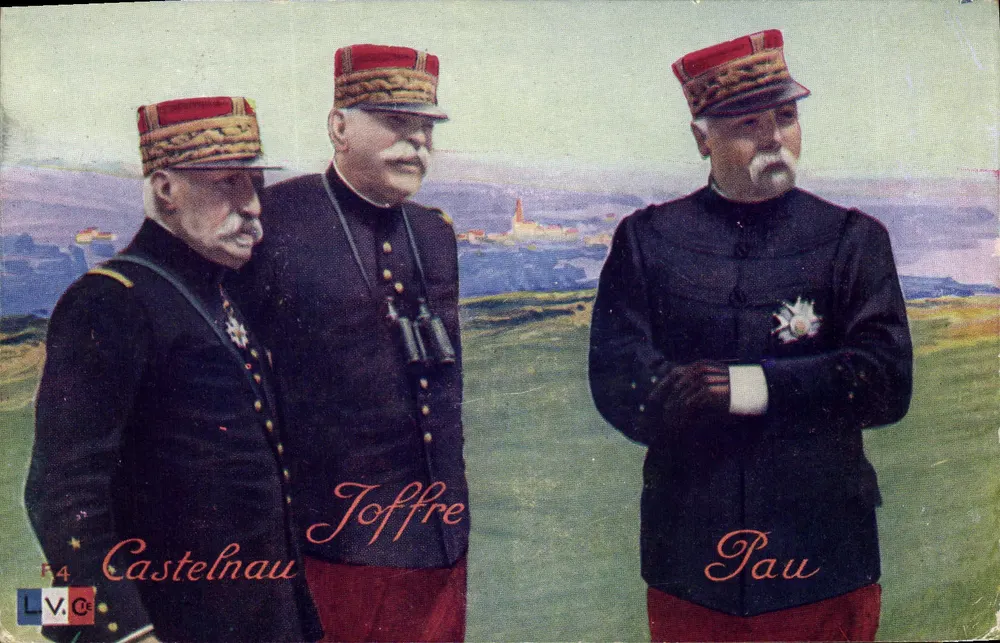 Castelnau, Joffre, Pau — drei französische Generale — Verlag L.V.C. Nr. F4 - Vorderseite