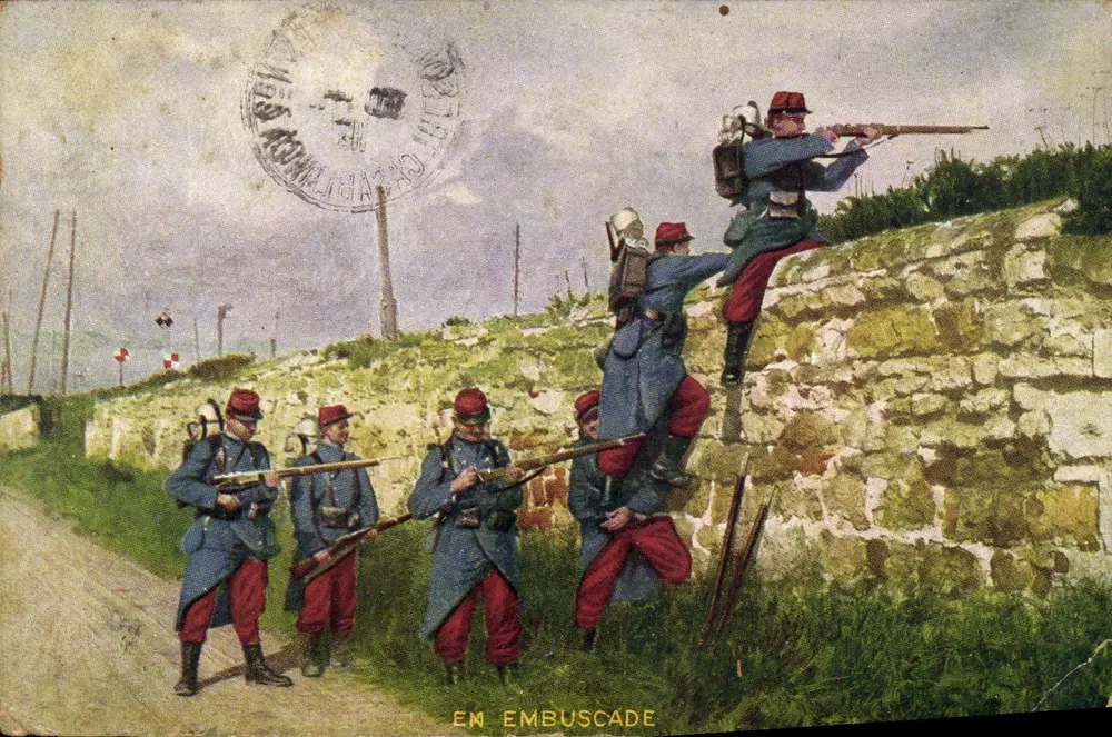 Soldats en embuscade — scène de guerre — éditeur non visible, n° de série non lisible - Frente