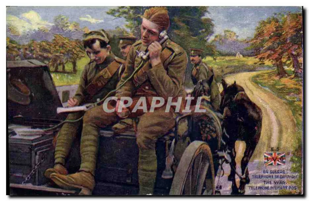 Soldados britânicos usando um telefone de campanha — Editor E.S. — N° 5-8 - Frente