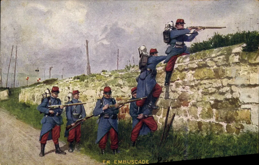 Soldados em emboscada — cena de guerra — edição Paris, n° 108 - Frente