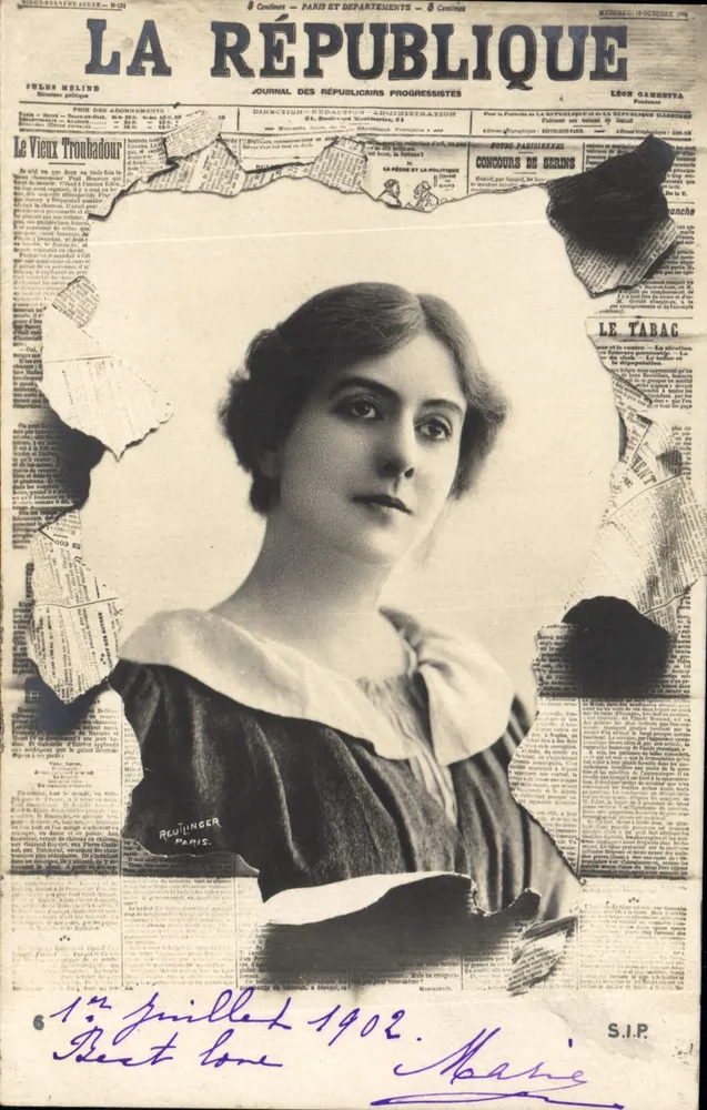 Retrato de mulher — jornal La République — editor Reutlinger, Paris - Frente