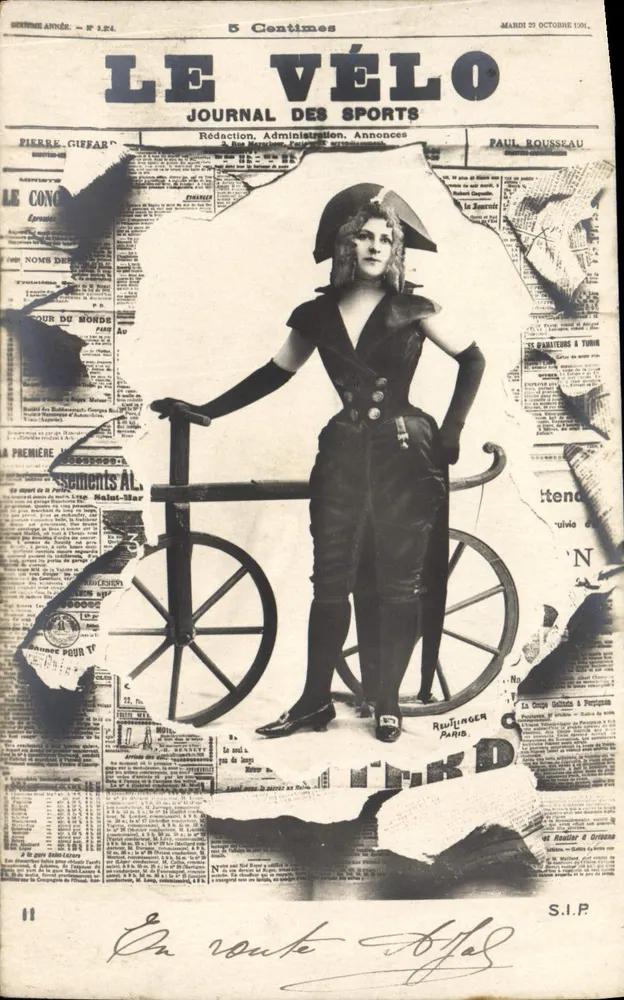 Mulher com traje de ciclista — Le Vélo, jornal dos esportes — Paul Rousseau, n° 2.84 - Frente