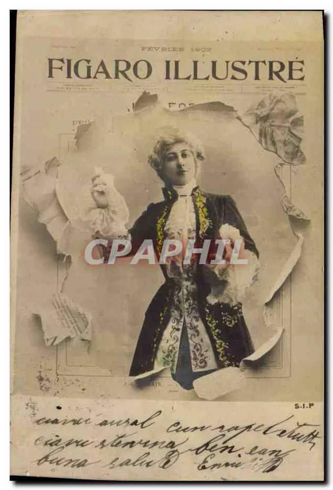 Tema: Mulher em traje da época — Figaro Illustré — S.I.P. — Fevereiro 1902 - Frente