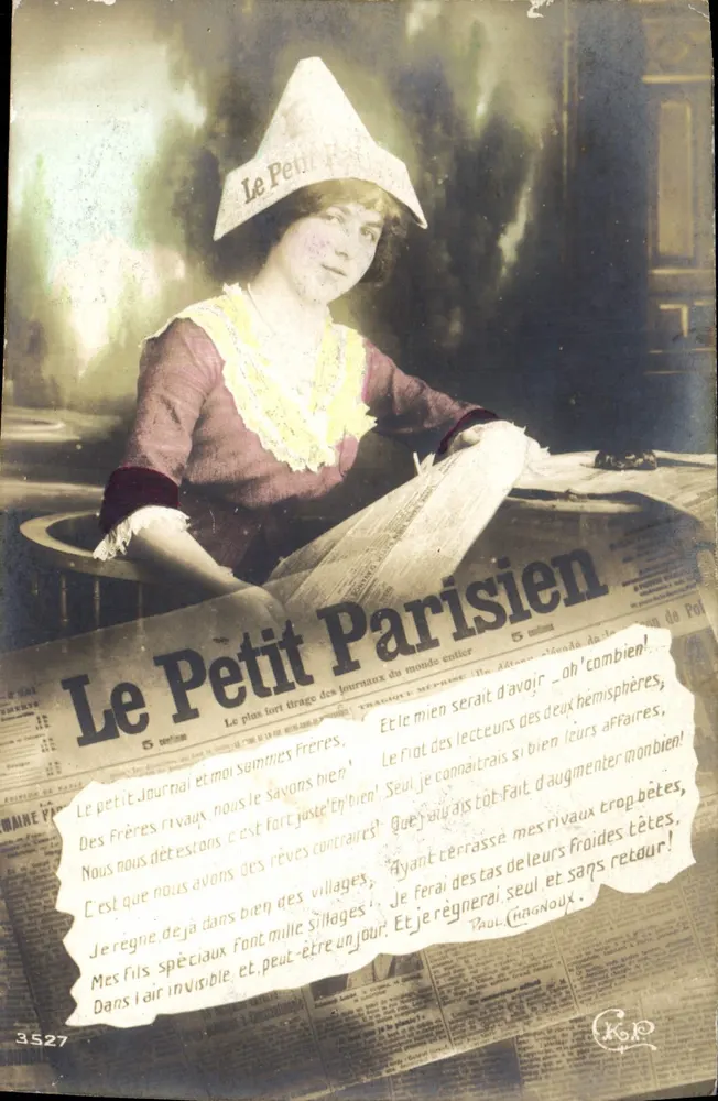 Donna con cappello del giornale — Le Petit Parisien — editore C. K. P. n°3527 - Recto