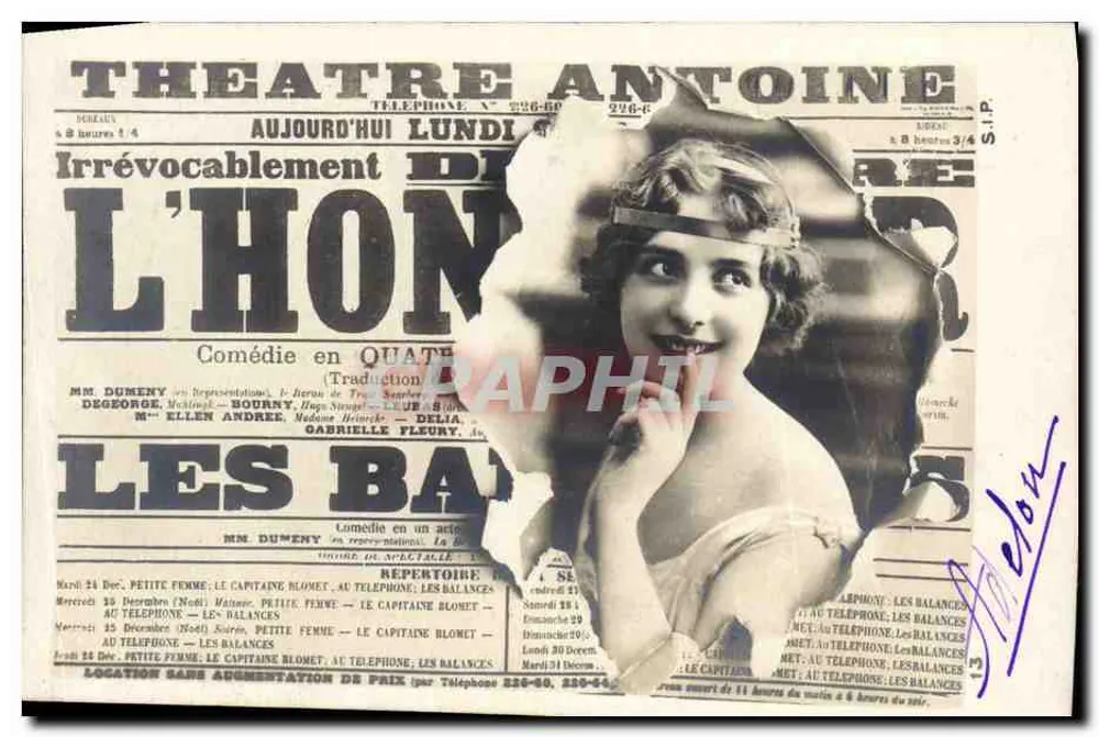 Théâtre Antoine — Theaterplakat mit Foto einer Schauspielerin — Postdruckerei - Vorderseite