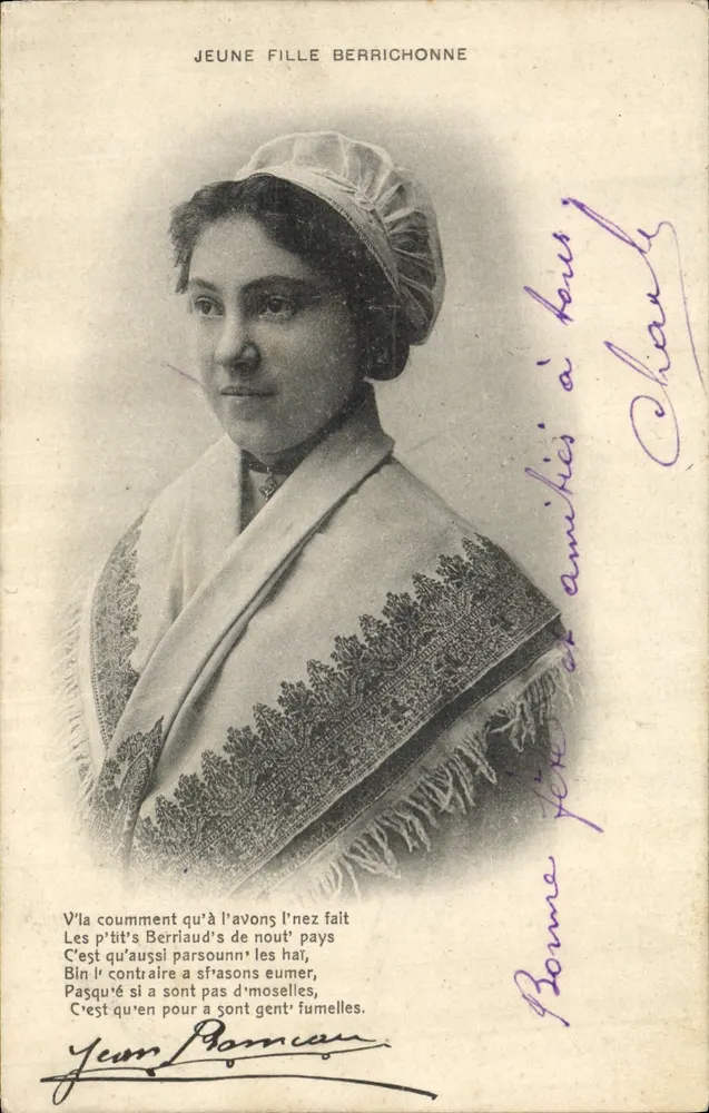 Junge Berrichon-Frau — Frau in Hut und gesticktem Schal — Jean Bromançon - Vorderseite