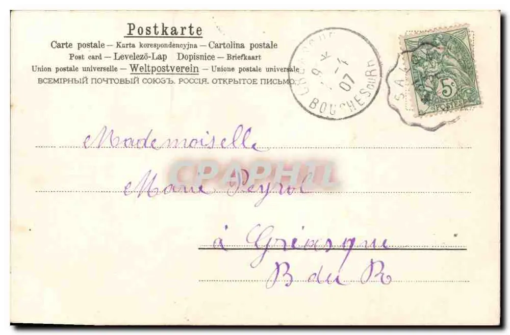 Abril — pássaro e peixe em um quadro floral — A.&M.B. N°276 - Verso