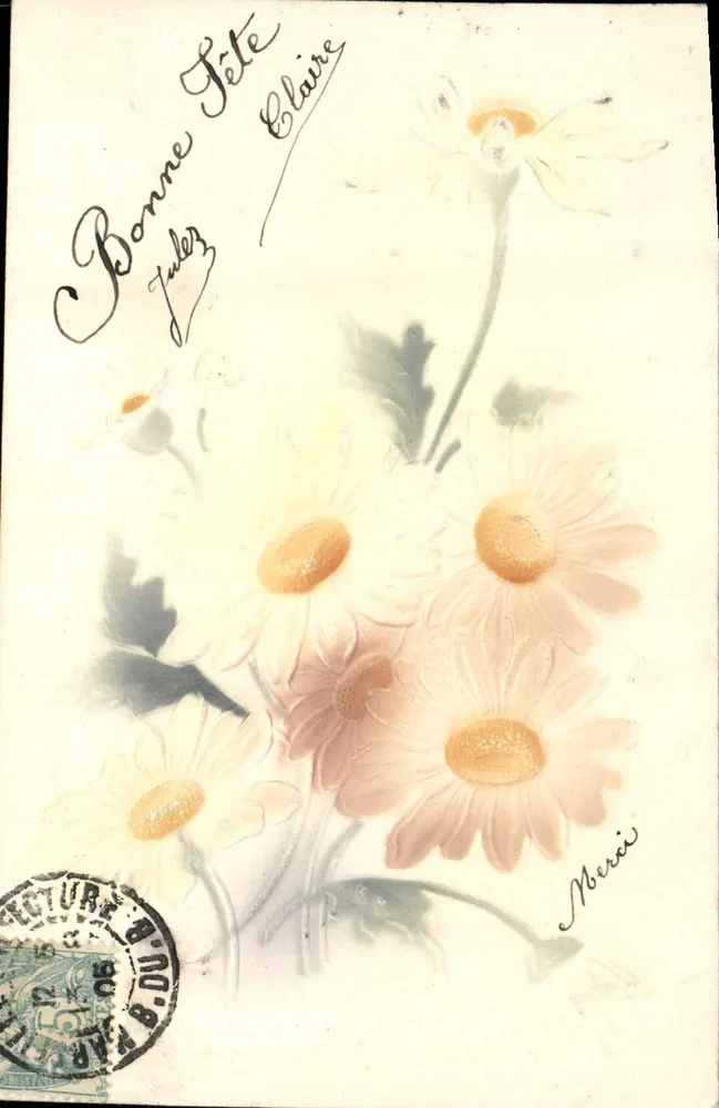 Fleurs de marguerites — carte postale de vœux — éditeur Merci, n° 86 - Awers