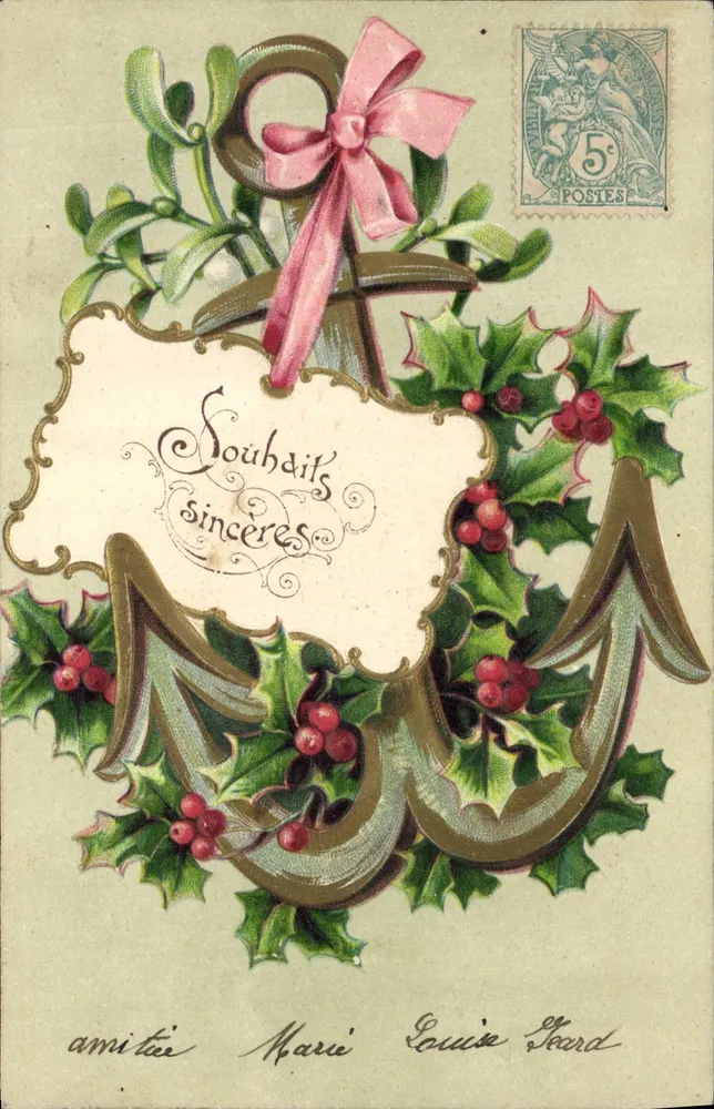 Weihnachtskarte — Efeu und Tannenbeeren — Verlag nicht sichtbar - Vorderseite