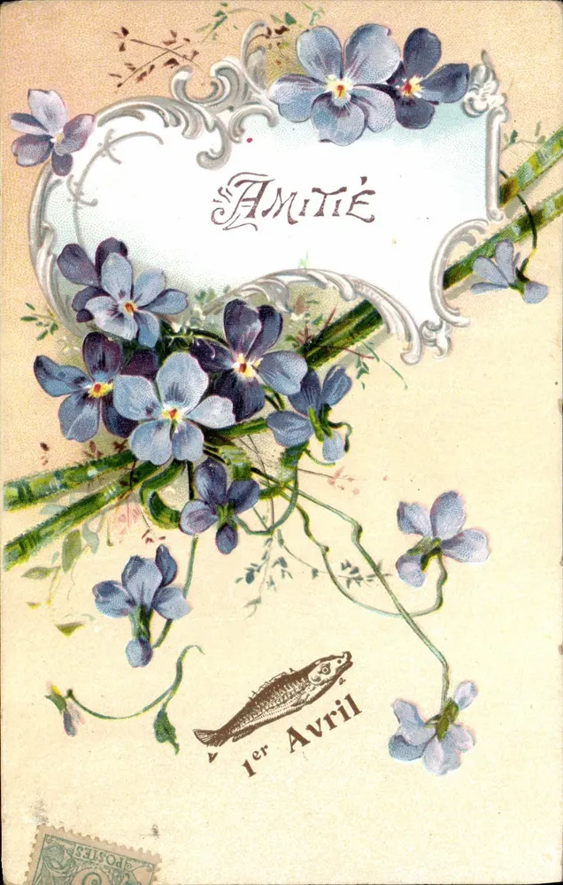 Violettblüten — Freundschaft — 1. April — unbekannter Verleger - Vorderseite