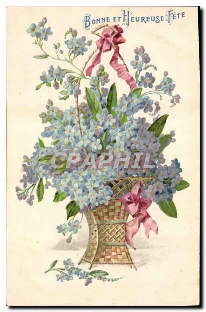 Arranjo de flores azuis — Boa e Feliz Festa — editor não visível - Frente